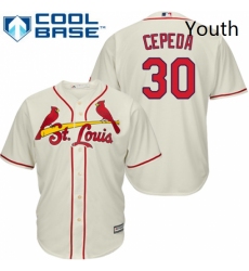 Youth Majestic St Louis Cardinals 30 Orlando Cepeda Replica Cream Alternate Cool Base MLB Jersey