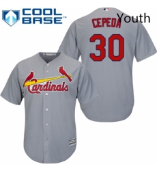 Youth Majestic St Louis Cardinals 30 Orlando Cepeda Replica Grey Road Cool Base MLB Jersey