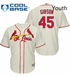 Youth Majestic St Louis Cardinals 45 Bob Gibson Replica Cream Alternate Cool Base MLB Jersey