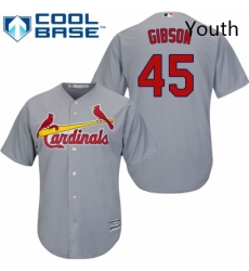 Youth Majestic St Louis Cardinals 45 Bob Gibson Replica Grey Road Cool Base MLB Jersey