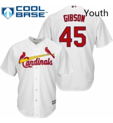 Youth Majestic St Louis Cardinals 45 Bob Gibson Replica White Home Cool Base MLB Jersey