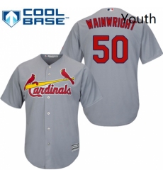 Youth Majestic St Louis Cardinals 50 Adam Wainwright Replica Grey Road Cool Base MLB Jersey