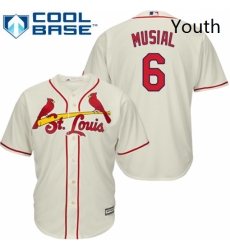 Youth Majestic St Louis Cardinals 6 Stan Musial Replica Cream Alternate Cool Base MLB Jersey