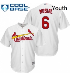 Youth Majestic St Louis Cardinals 6 Stan Musial Replica White Home Cool Base MLB Jersey