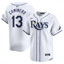 Men Tampa Bay Rays 13 Junior Caminero White 2024 Home Limited Stitched Baseball Jersey