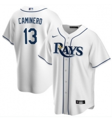Men Tampa Bay Rays 13 Junior Caminero White Cool Base Stitched Baseball Jersey