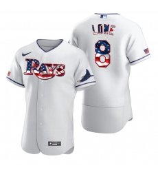 Men Tampa Bay Rays 8 Brandon Lowe Men Nike White Fluttering USA Flag Limited Edition Flex Base MLB Jersey