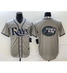 Men Tampa Bay Rays Gray Team Big Logo Cool Base Stitched Baseball Jersey