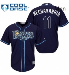 Mens Majestic Tampa Bay Rays 11 Adeiny Hechavarria Replica Navy Blue Alternate Cool Base MLB Jersey 