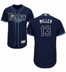 Mens Majestic Tampa Bay Rays 13 Brad Miller Navy Blue Alternate Flex Base Authentic Collection MLB Jersey