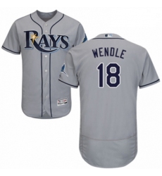 Mens Majestic Tampa Bay Rays 18 Joey Wendle Grey Road Flex Base Authentic Collection MLB Jersey