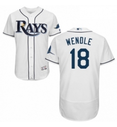 Mens Majestic Tampa Bay Rays 18 Joey Wendle Home White Home Flex Base Authentic Collection MLB Jersey
