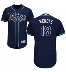 Mens Majestic Tampa Bay Rays 18 Joey Wendle Navy Blue Alternate Flex Base Authentic Collection MLB Jersey