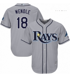 Mens Majestic Tampa Bay Rays 18 Joey Wendle Replica Grey Road Cool Base MLB Jersey 