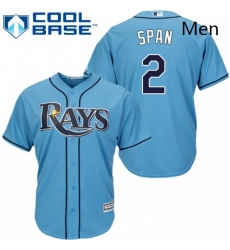 Mens Majestic Tampa Bay Rays 2 Denard Span Replica Light Blue Alternate 2 Cool Base MLB Jersey 