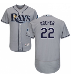 Mens Majestic Tampa Bay Rays 22 Chris Archer Grey Road Flex Base Authentic Collection MLB Jersey