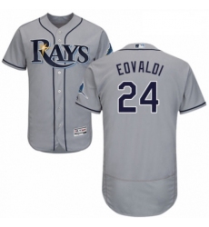 Mens Majestic Tampa Bay Rays 24 Nathan Eovaldi Grey Road Flex Base Authentic Collection MLB Jersey