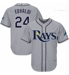 Mens Majestic Tampa Bay Rays 24 Nathan Eovaldi Replica Grey Road Cool Base MLB Jersey 