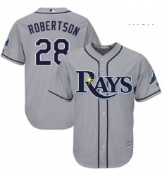 Mens Majestic Tampa Bay Rays 28 Daniel Robertson Replica Grey Road Cool Base MLB Jersey 
