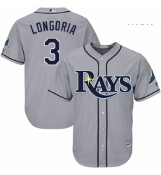 Mens Majestic Tampa Bay Rays 3 Evan Longoria Replica Grey Road Cool Base MLB Jersey