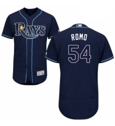 Mens Majestic Tampa Bay Rays 54 Sergio Romo Navy Blue Flexbase Authentic Collection MLB Jersey
