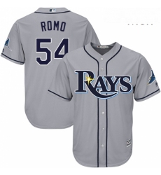 Mens Majestic Tampa Bay Rays 54 Sergio Romo Replica Grey Road Cool Base MLB Jersey 