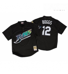 Mens Mitchell and Ness 1998 Tampa Bay Rays 12 Wade Boggs Authentic Black Throwback MLB Jersey