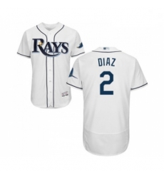 Mens Tampa Bay Rays 2 Yandy Diaz Home White Home Flex Base Authentic Collection Baseball Jersey