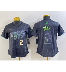 Women Tampa Bay Rays 2 Yandy Diaz Charcoal 2024 City Connect Limited Stitched Baseball Jersey 2