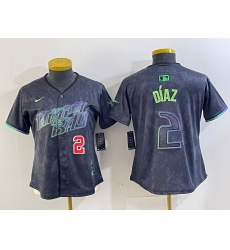 Women Tampa Bay Rays 2 Yandy Diaz Charcoal 2024 City Connect Limited Stitched Baseball Jersey 3