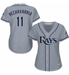 Womens Majestic Tampa Bay Rays 11 Adeiny Hechavarria Authentic Grey Road Cool Base MLB Jersey 
