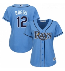 Womens Majestic Tampa Bay Rays 12 Wade Boggs Authentic Light Blue Alternate 2 Cool Base MLB Jersey
