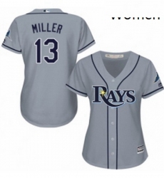 Womens Majestic Tampa Bay Rays 13 Brad Miller Authentic Grey Road Cool Base MLB Jersey 