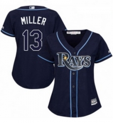 Womens Majestic Tampa Bay Rays 13 Brad Miller Authentic Navy Blue Alternate Cool Base MLB Jersey 