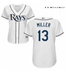 Womens Majestic Tampa Bay Rays 13 Brad Miller Replica White Home Cool Base MLB Jersey 