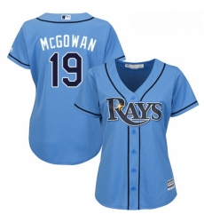 Womens Majestic Tampa Bay Rays 19 Dustin McGowan Authentic Light Blue Alternate 2 Cool Base MLB Jersey 