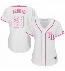 Womens Majestic Tampa Bay Rays 21 Christian Arroyo Replica White Fashion Cool Base MLB Jersey 