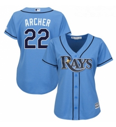 Womens Majestic Tampa Bay Rays 22 Chris Archer Authentic Light Blue Alternate 2 Cool Base MLB Jersey