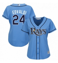 Womens Majestic Tampa Bay Rays 24 Nathan Eovaldi Authentic Light Blue Alternate 2 Cool Base MLB Jersey 