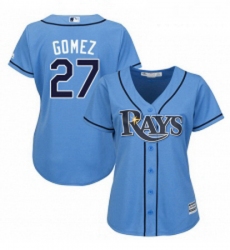 Womens Majestic Tampa Bay Rays 27 Carlos Gomez Authentic Light Blue Alternate 2 Cool Base MLB Jersey 