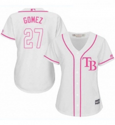 Womens Majestic Tampa Bay Rays 27 Carlos Gomez Replica White Fashion Cool Base MLB Jersey 