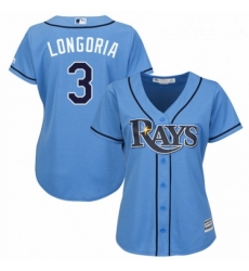 Womens Majestic Tampa Bay Rays 3 Evan Longoria Authentic Light Blue Alternate 2 Cool Base MLB Jersey