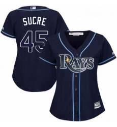 Womens Majestic Tampa Bay Rays 45 Jesus Sucre Authentic Navy Blue Alternate Cool Base MLB Jersey 