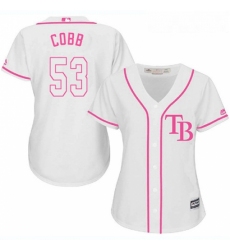 Womens Majestic Tampa Bay Rays 53 Alex Cobb Authentic White Fashion Cool Base MLB Jersey
