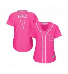 Womens Tampa Bay Rays 7 Michael Perez Replica Pink Fashion Cool Base Baseball Jersey 