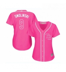 Womens Tampa Bay Rays 9 Jake Smolinski Replica Pink Fashion Cool Base Baseball Jersey 