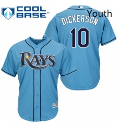 Youth Majestic Tampa Bay Rays 10 Corey Dickerson Authentic Light Blue Alternate 2 Cool Base MLB Jersey