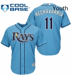 Youth Majestic Tampa Bay Rays 11 Adeiny Hechavarria Authentic Light Blue Alternate 2 Cool Base MLB Jersey 