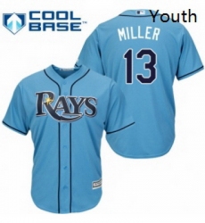Youth Majestic Tampa Bay Rays 13 Brad Miller Authentic Light Blue Alternate 2 Cool Base MLB Jersey 