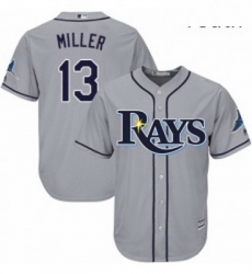 Youth Majestic Tampa Bay Rays 13 Brad Miller Replica Grey Road Cool Base MLB Jersey 